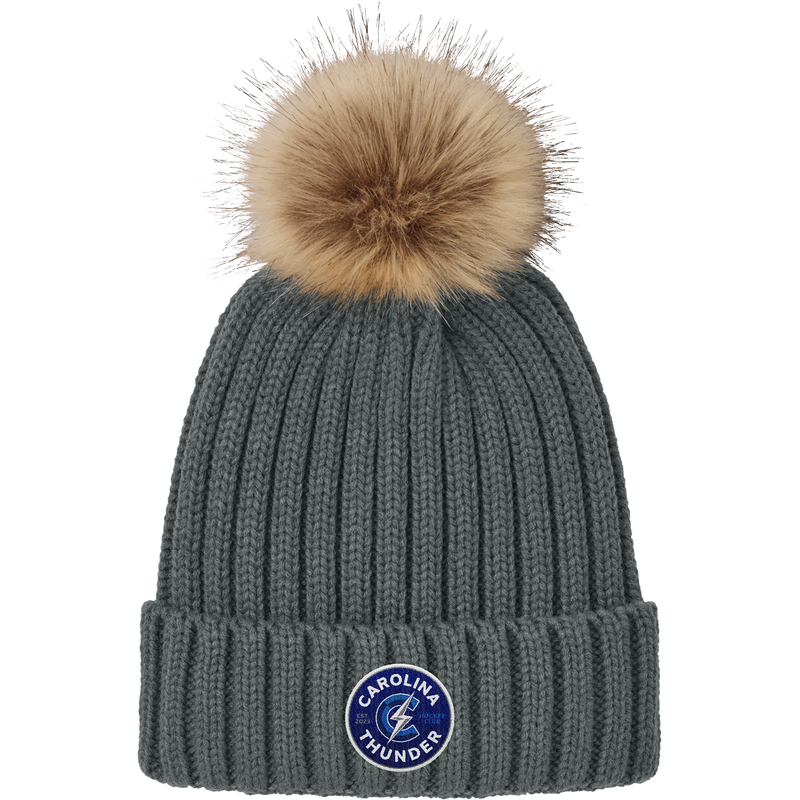 Carolina Thunder Faux Fur Pom Beanie