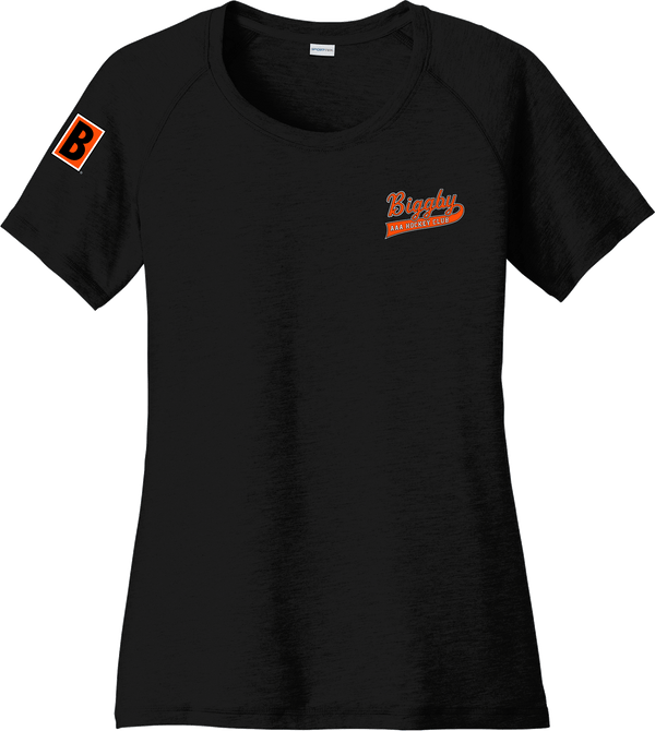 Biggby Coffee AAA Ladies PosiCharge Tri-Blend Wicking Scoop Neck Raglan Tee