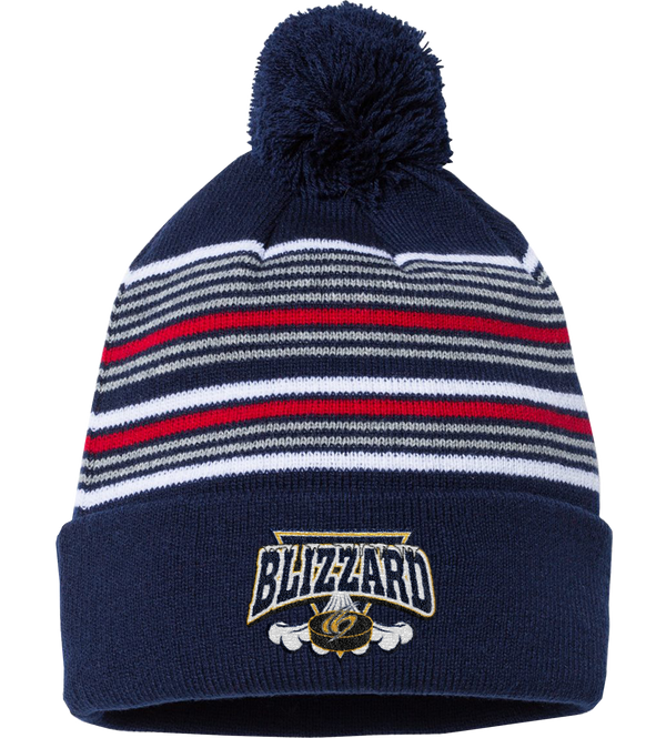 Blizzard 12 Inch Striped Pom-Pom Cuffed Beanie